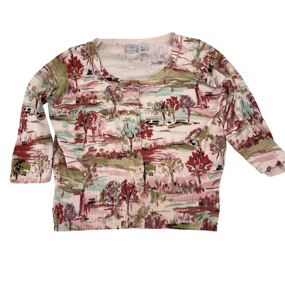 Emma & James Women's Button-Down Cardigan Sweater L Pink Landscape rose buttons - Picture 1 of 7